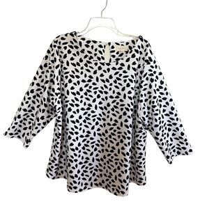 Melloday 3/4 Sleeve Stretch Ponte Knit Top Blouse White Black Print Size 3X